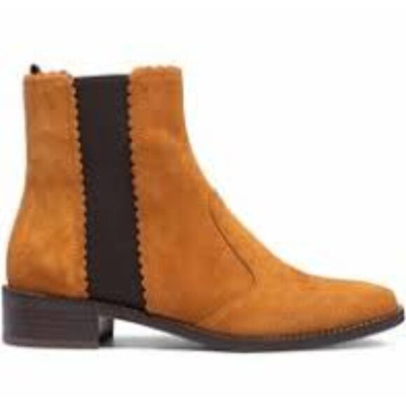 See By Chloe Tan Suede Ankle Boots Women’s Size 41 US 10 Scalloped Trim - Picture 13 of 13